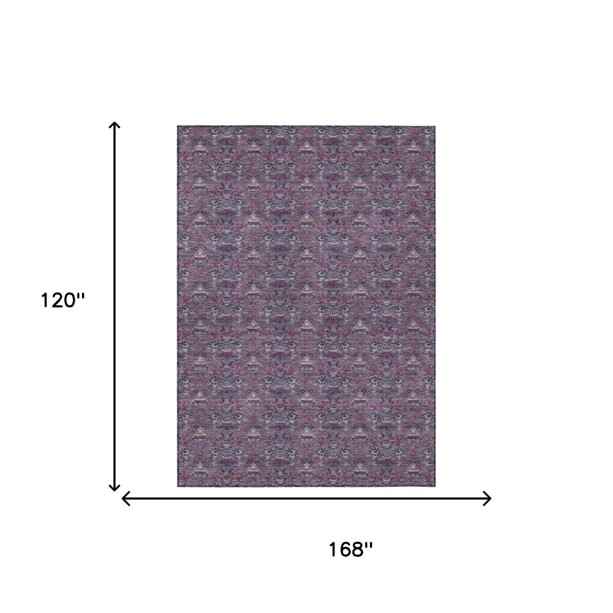 10' X 14' Plum And Gray Floral Washable Indoor Outdoor Area Rug Homeroots Outdoor