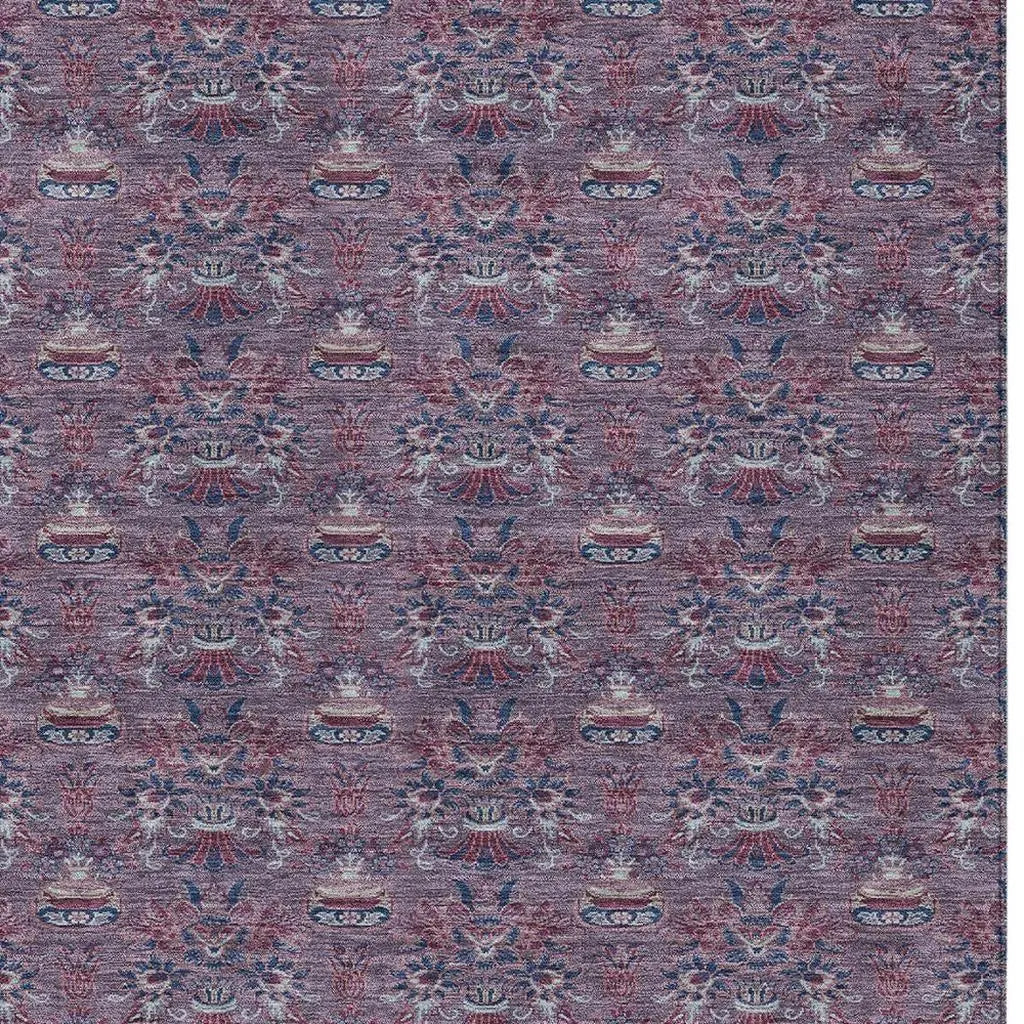 10' X 14' Plum And Gray Floral Washable Indoor Outdoor Area Rug Homeroots Outdoor