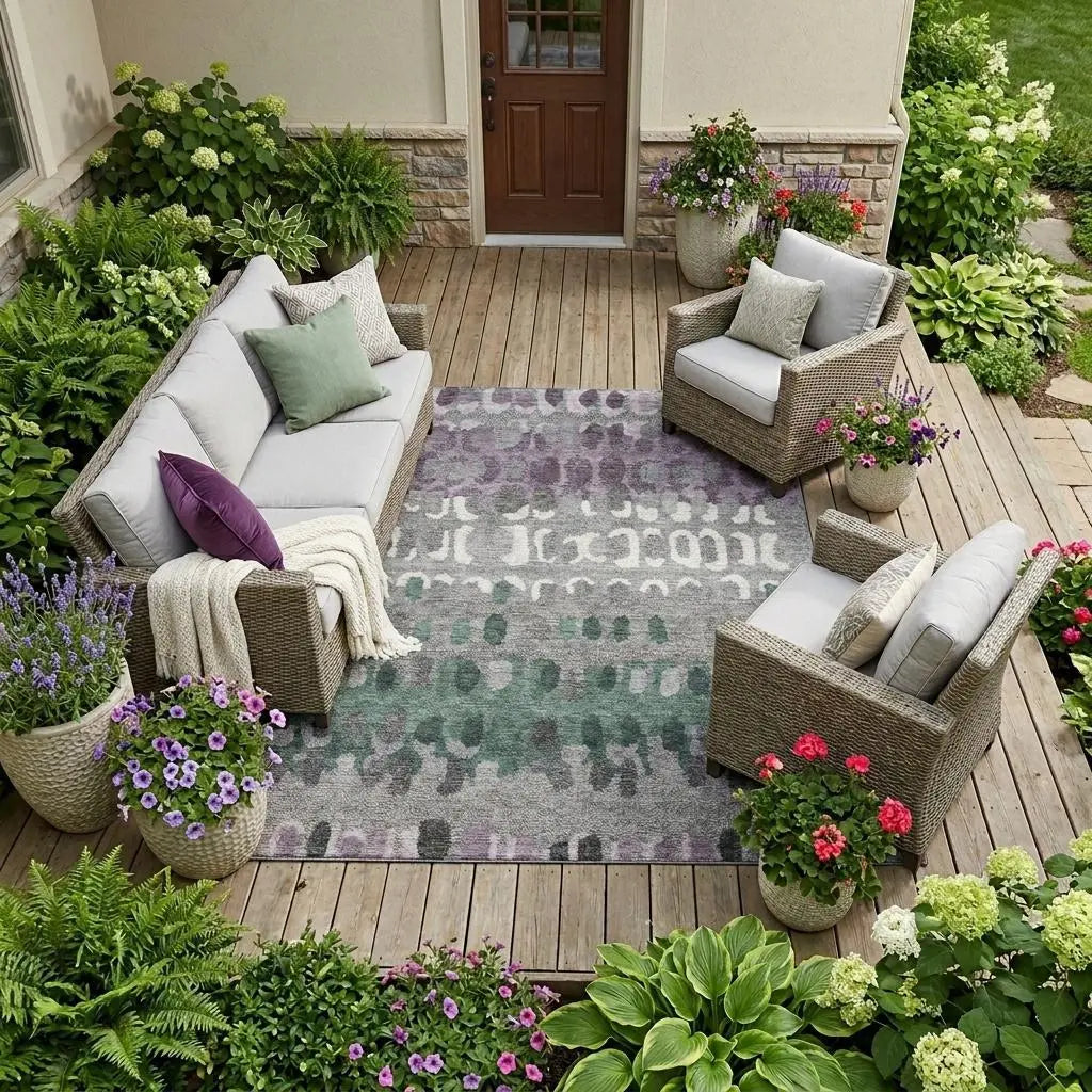 10' X 14' Plum And Gray Geometric Washable Indoor Outdoor Area Rug Homeroots Outdoor