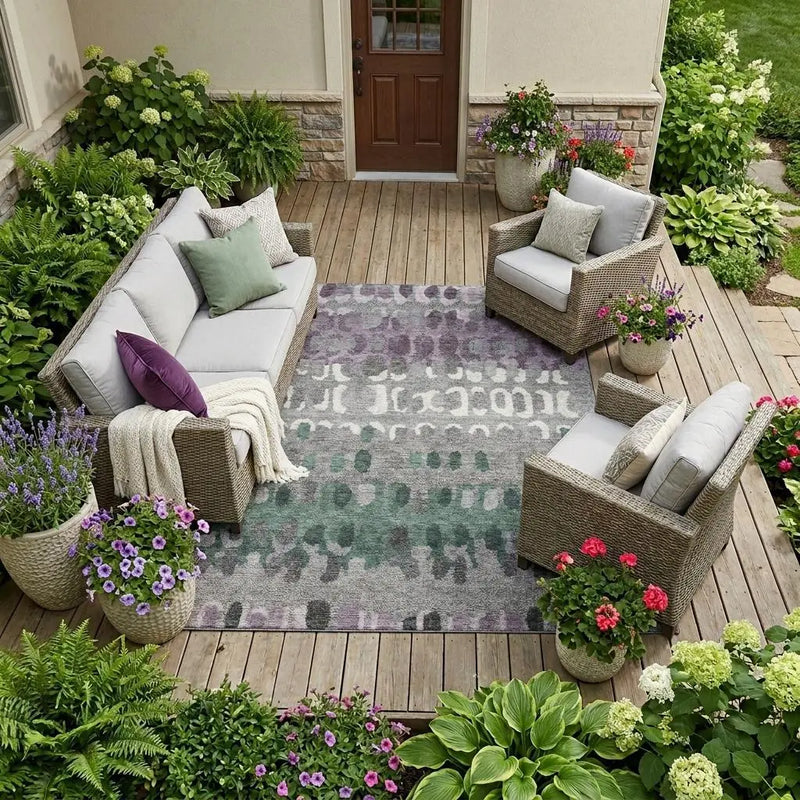10' X 14' Plum And Gray Geometric Washable Indoor Outdoor Area Rug Homeroots Outdoor