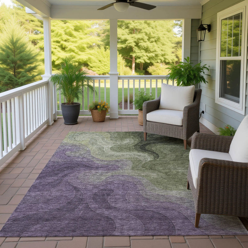 10' X 14' Plum And Green Abstract Washable Indoor Outdoor Area Rug Homeroots Outdoor