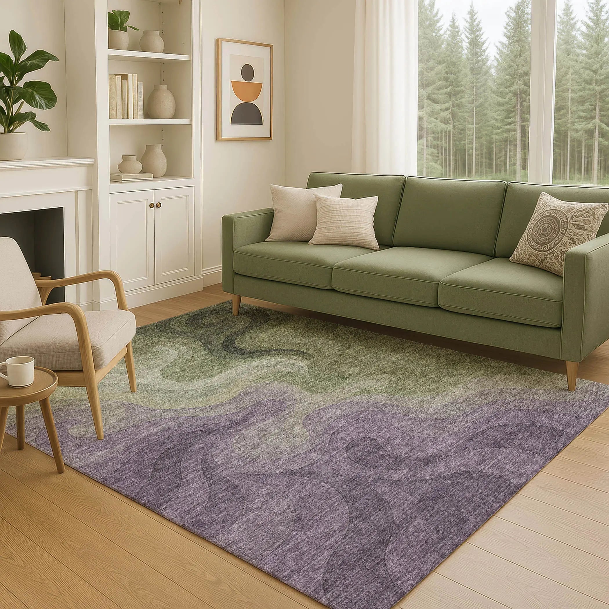 10' X 14' Plum And Green Abstract Washable Indoor Outdoor Area Rug Homeroots Outdoor