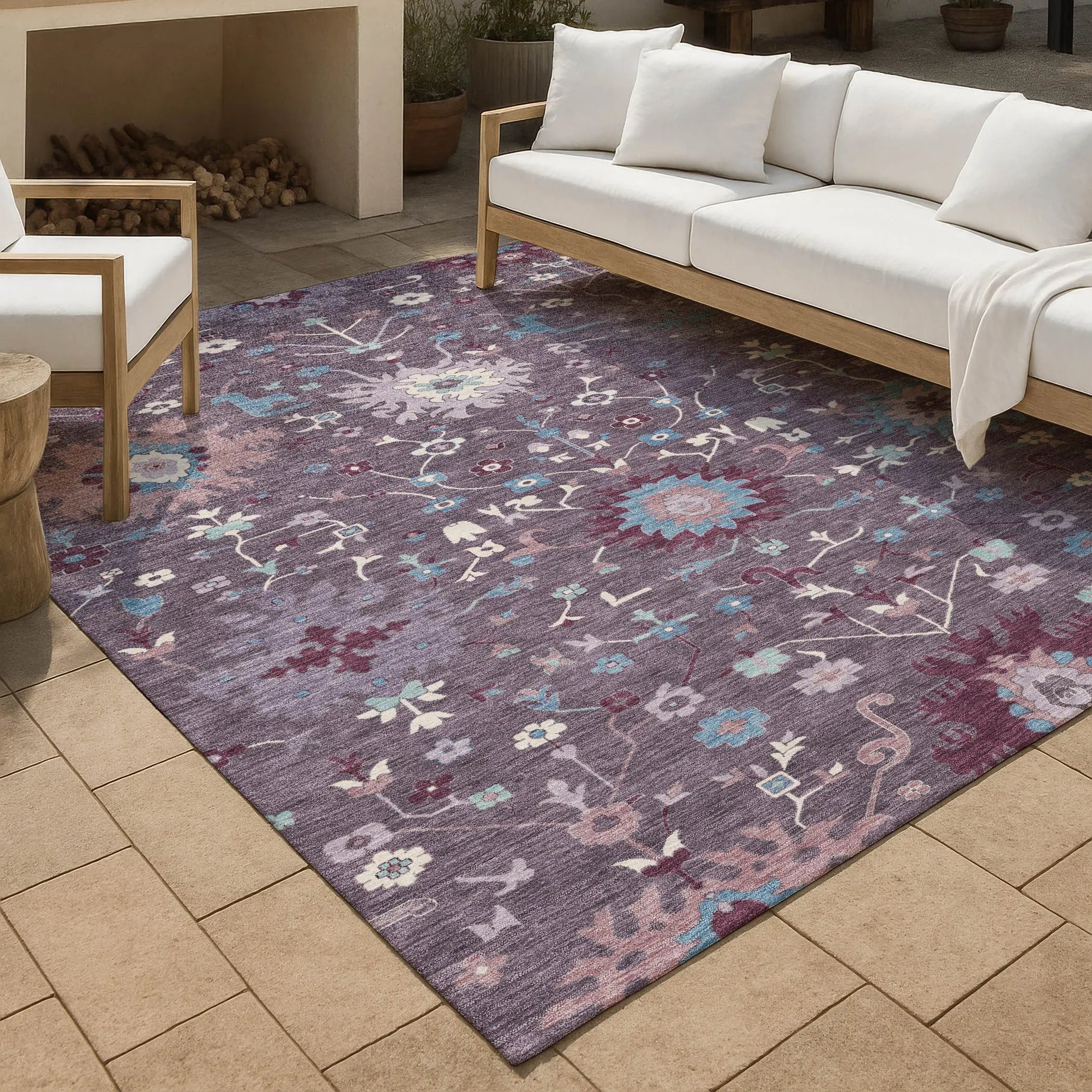 10' X 14' Plum And Lavender Faux Bois Washable Indoor Outdoor Area Rug Homeroots Outdoor