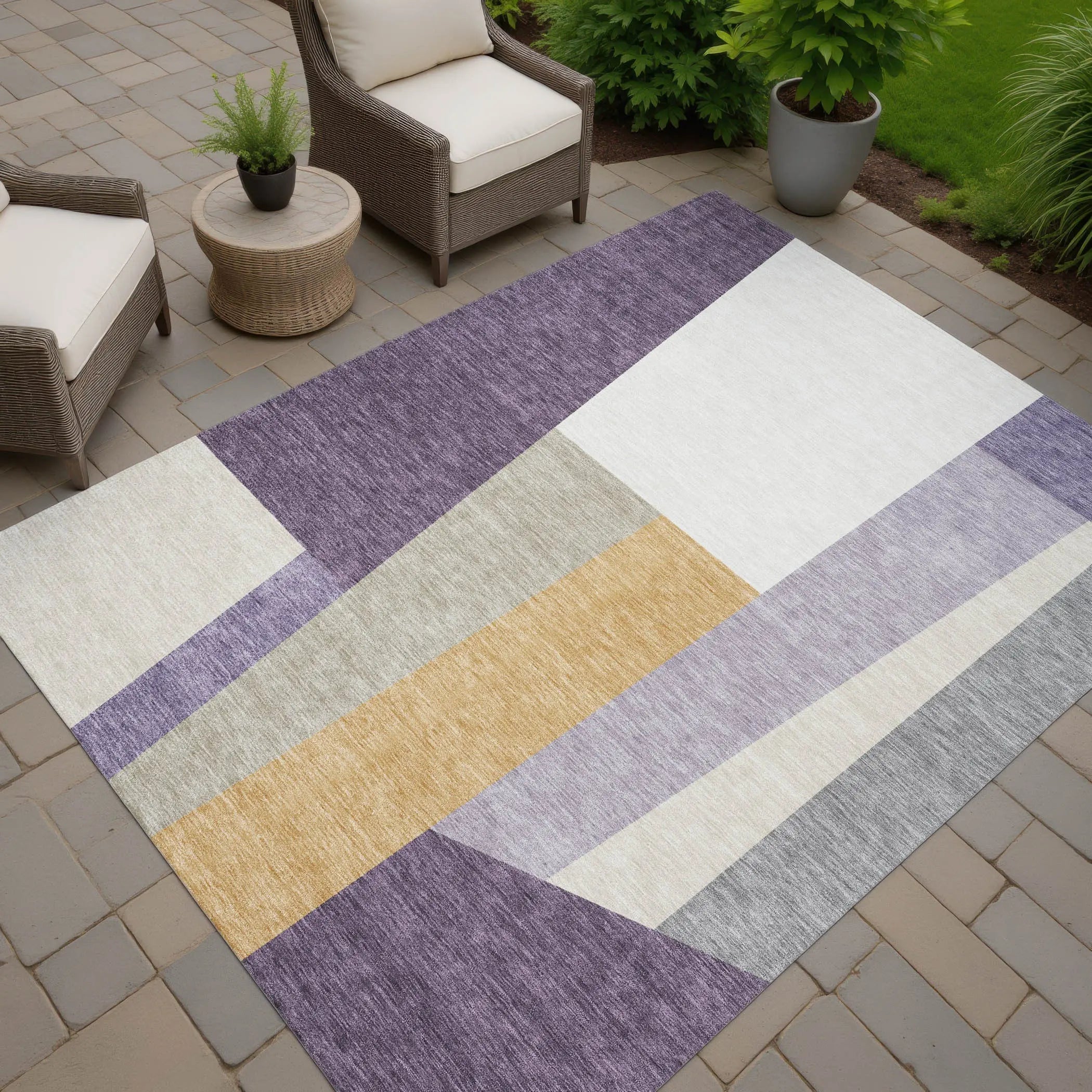 10' X 14' Plum And Lavender Geometric Washable Indoor Outdoor Area Rug Homeroots Outdoor