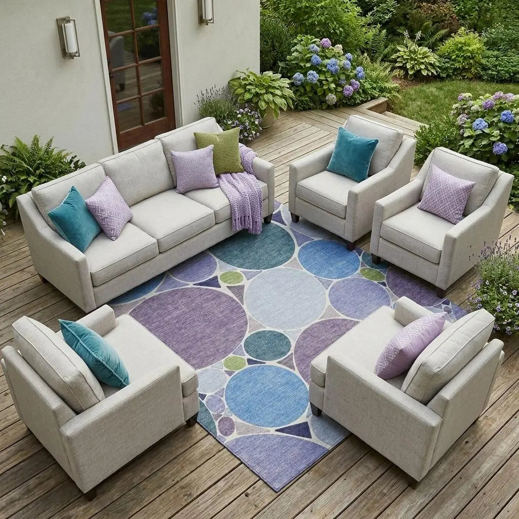 10' X 14' Plum And Lavender Geometric Washable Indoor Outdoor Area Rug Homeroots Outdoor