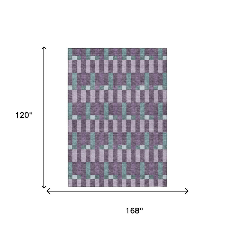 10' X 14' Plum And Lavender Geometric Washable Indoor Outdoor Area Rug Homeroots Outdoor