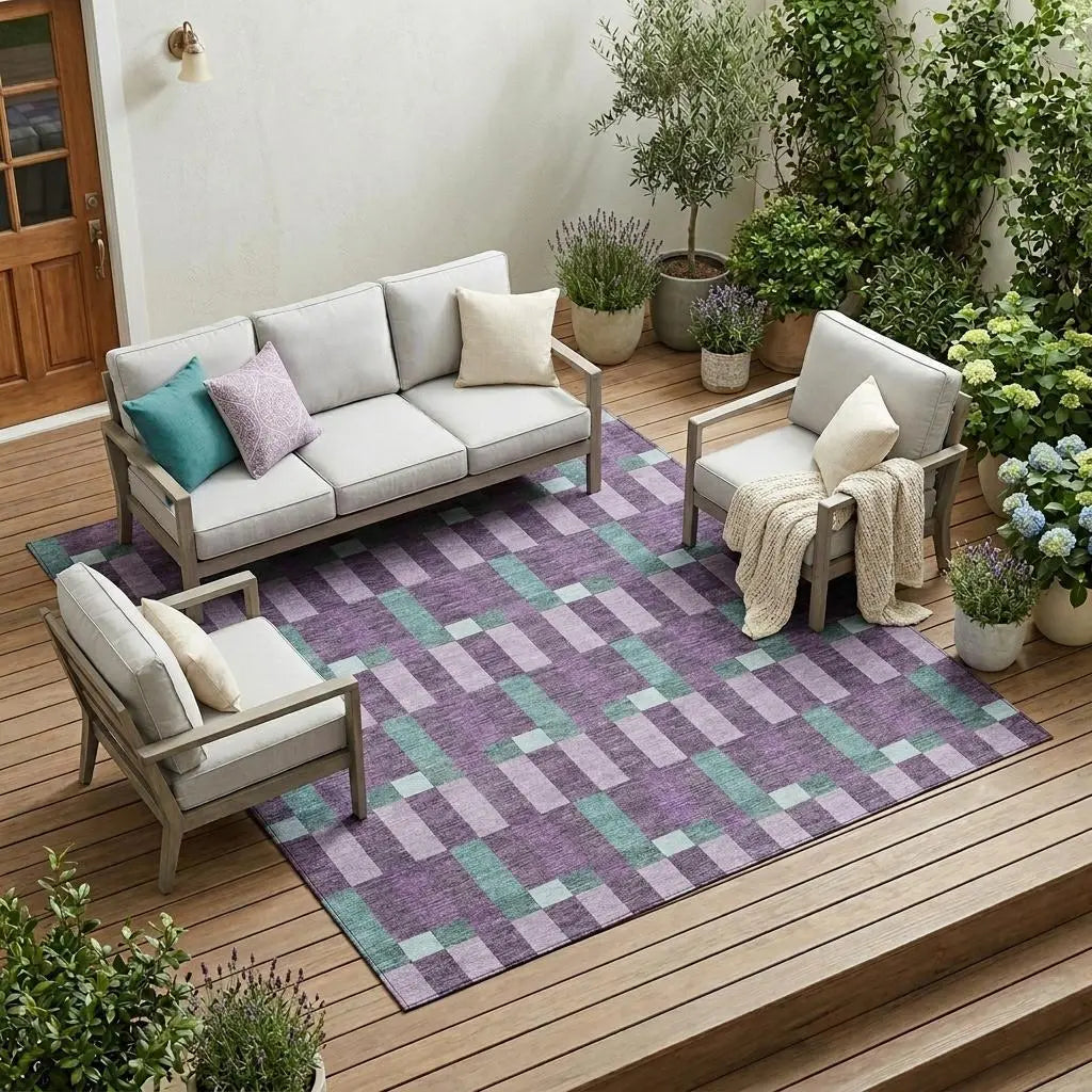 10' X 14' Plum And Lavender Geometric Washable Indoor Outdoor Area Rug Homeroots Outdoor