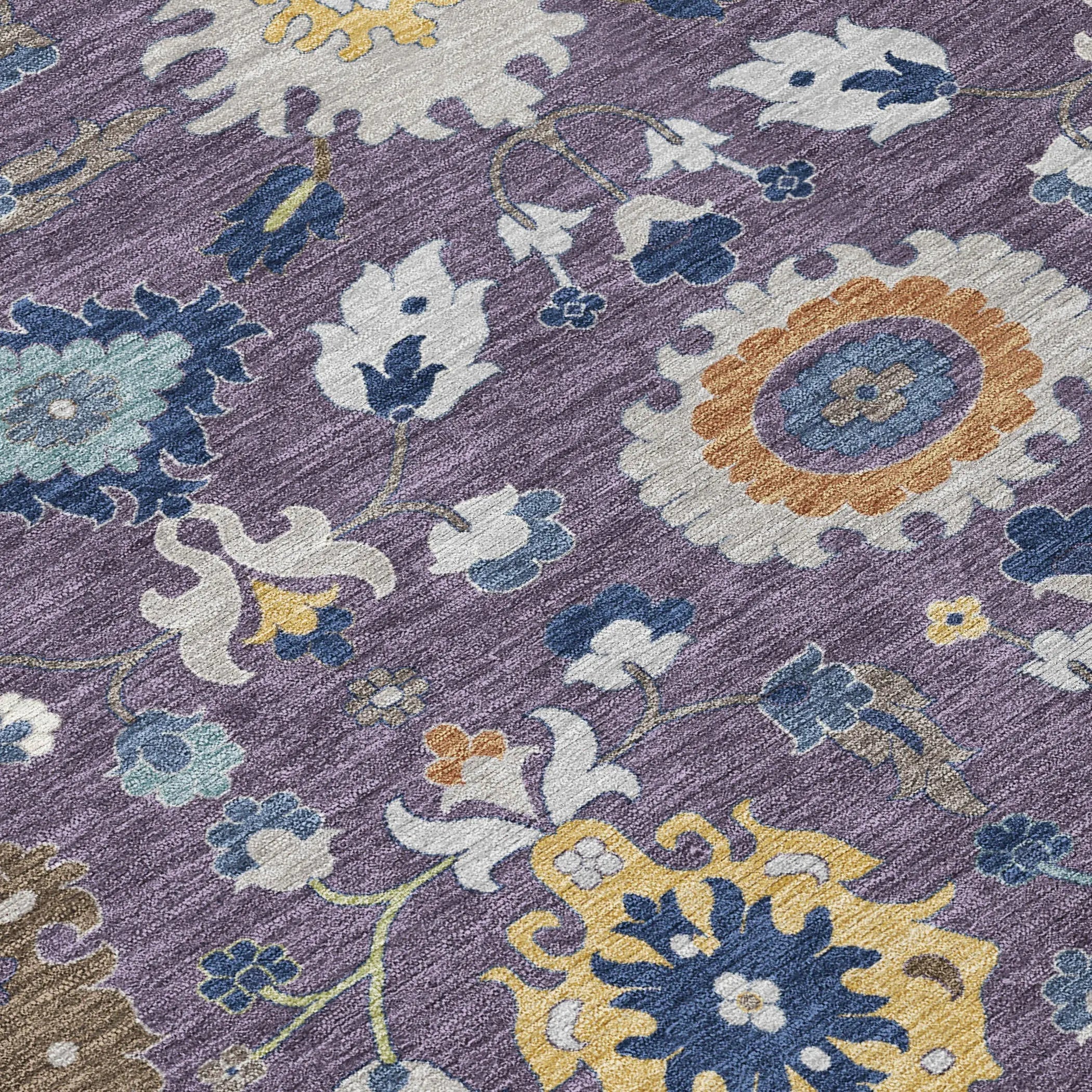 10' X 14' Plum And Navy Blue Floral Medallion Washable Indoor Outdoor Area Rug Homeroots Outdoor