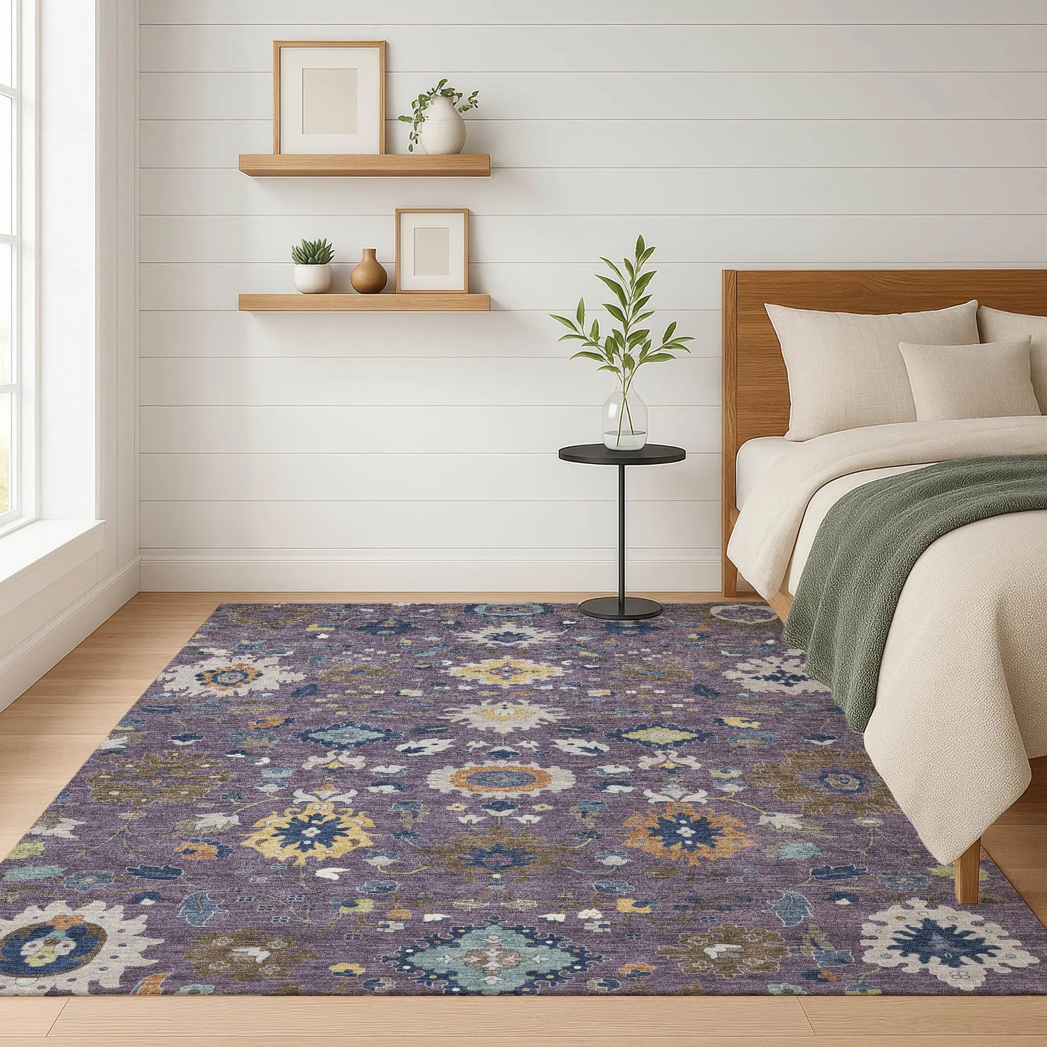 10' X 14' Plum And Navy Blue Floral Medallion Washable Indoor Outdoor Area Rug Homeroots Outdoor