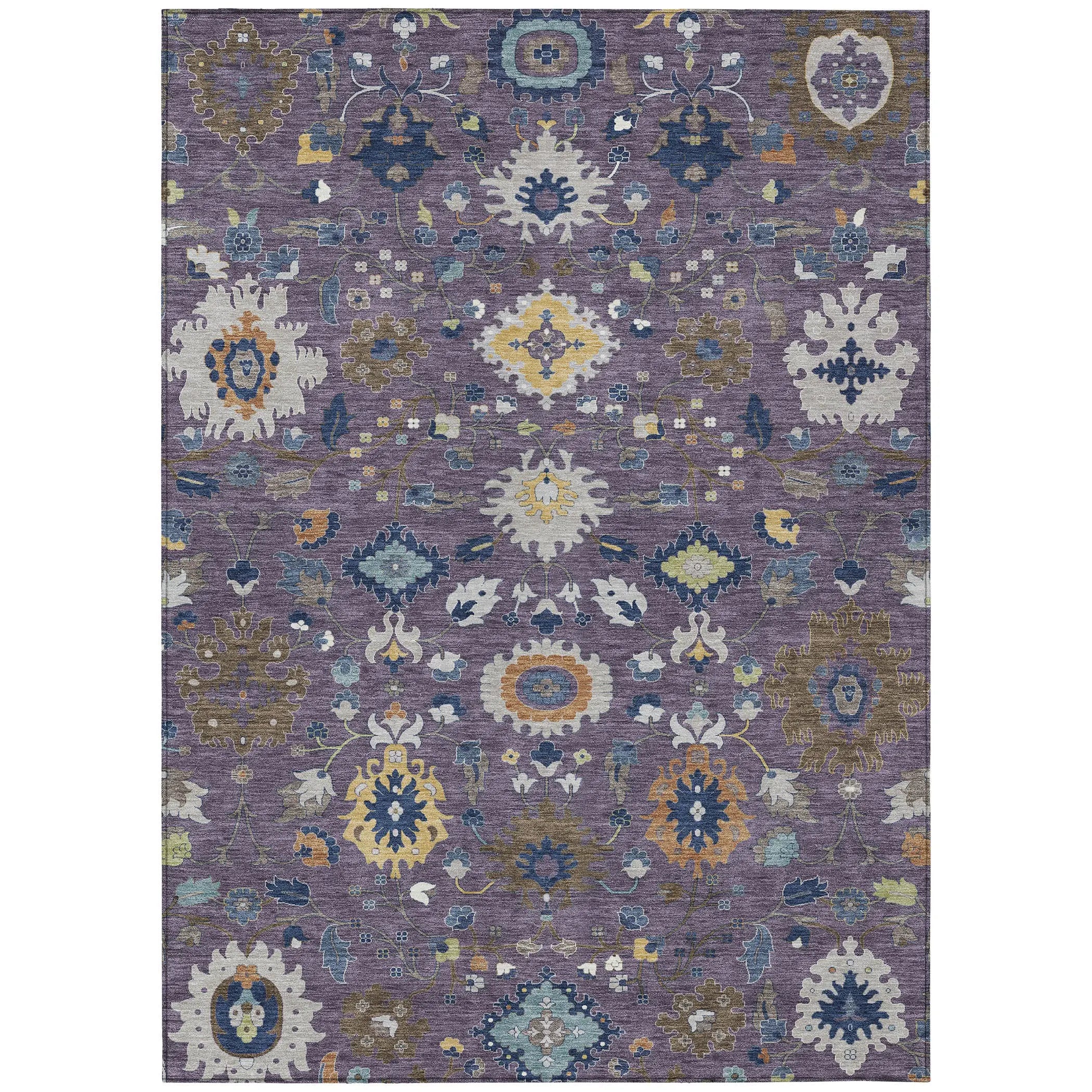 10' X 14' Plum And Navy Blue Floral Medallion Washable Indoor Outdoor Area Rug Homeroots Outdoor