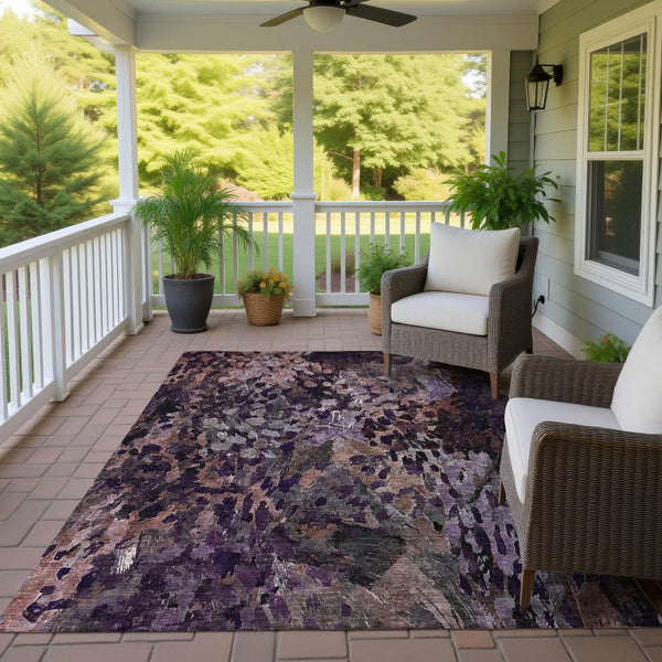 10' X 14' Plum And Purple Abstract Washable Indoor Outdoor Area Rug Homeroots Outdoor