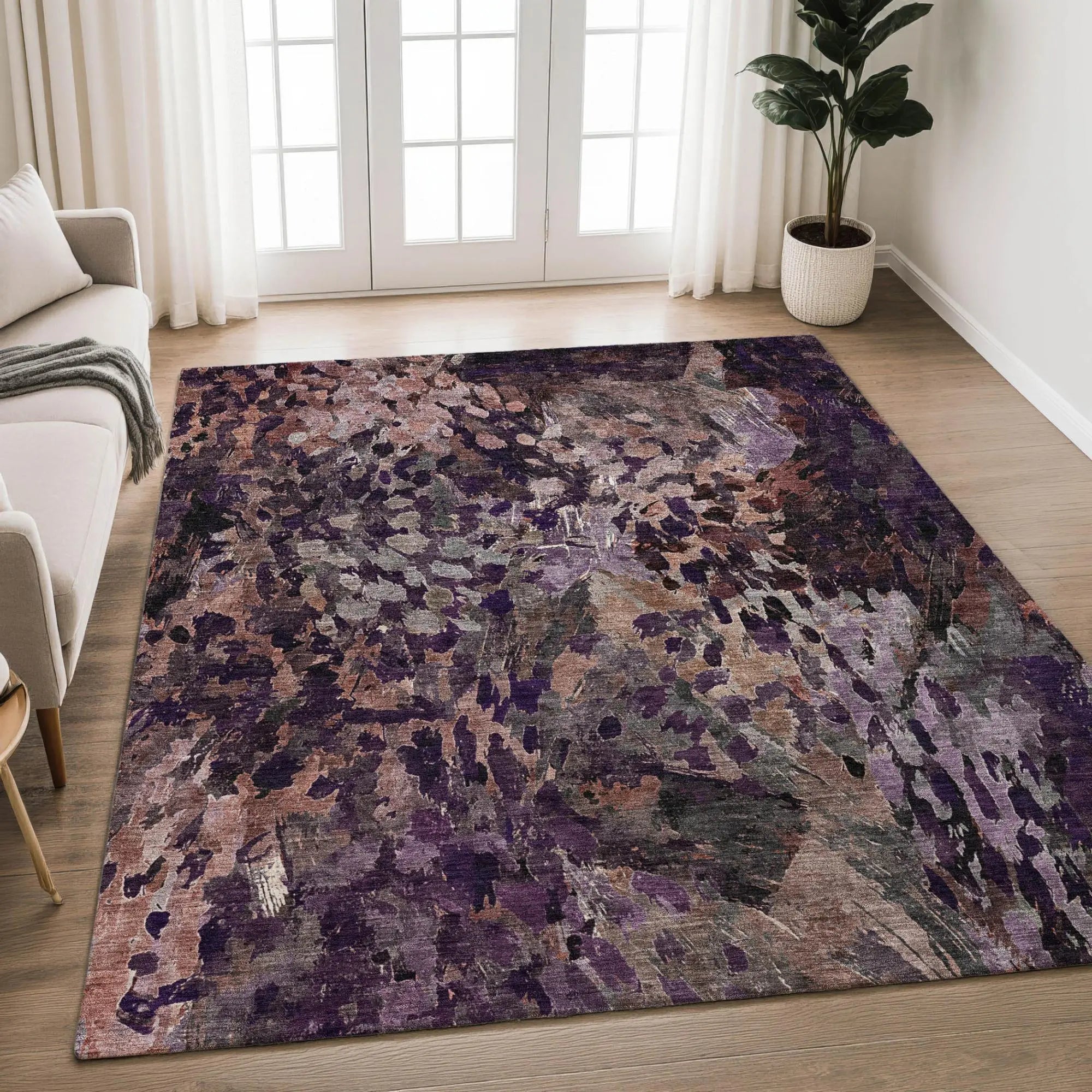 10' X 14' Plum And Purple Abstract Washable Indoor Outdoor Area Rug Homeroots Outdoor