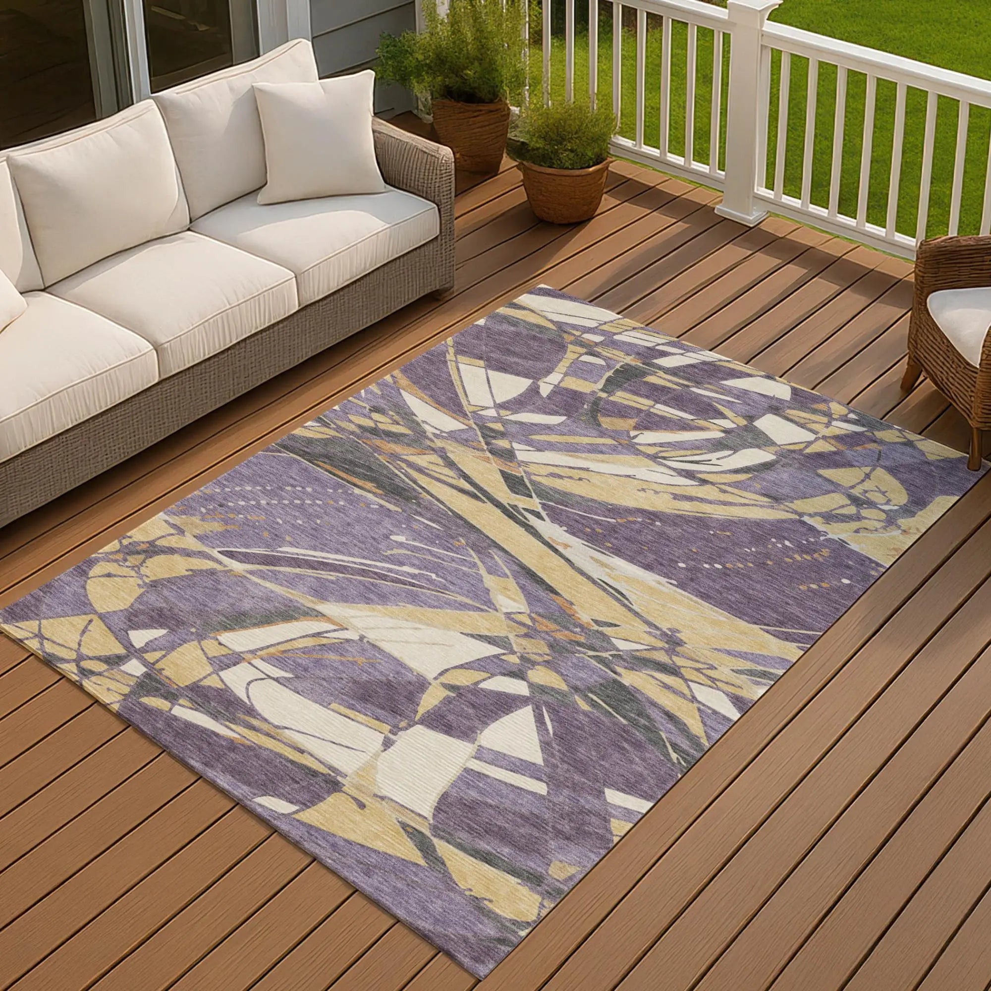 10' X 14' Plum And Purple Abstract Washable Indoor Outdoor Area Rug Homeroots Outdoor