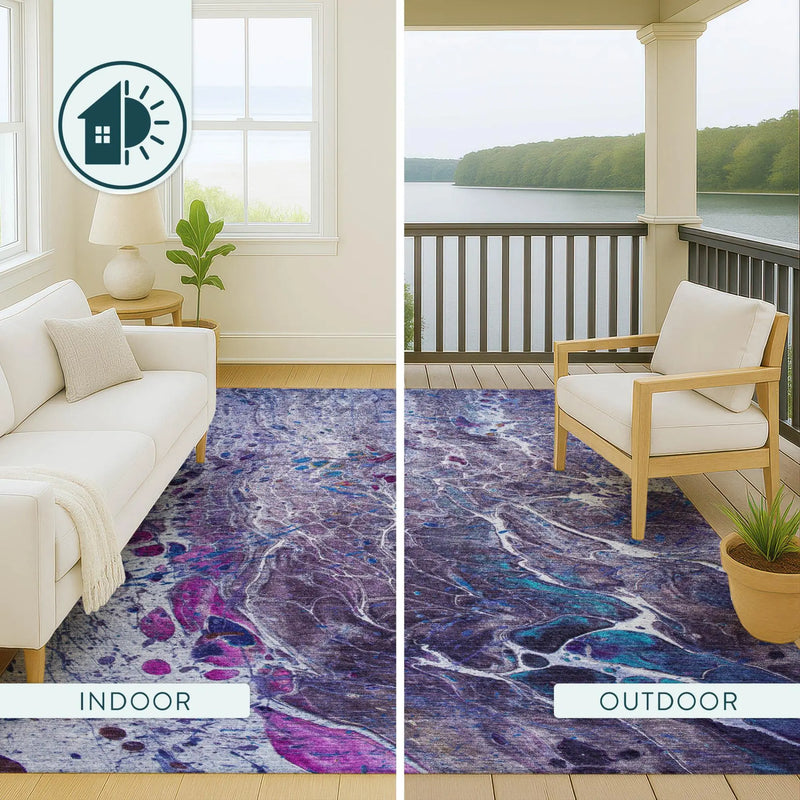 10' X 14' Plum And Purple Abstract Washable Indoor Outdoor Area Rug Homeroots Outdoor