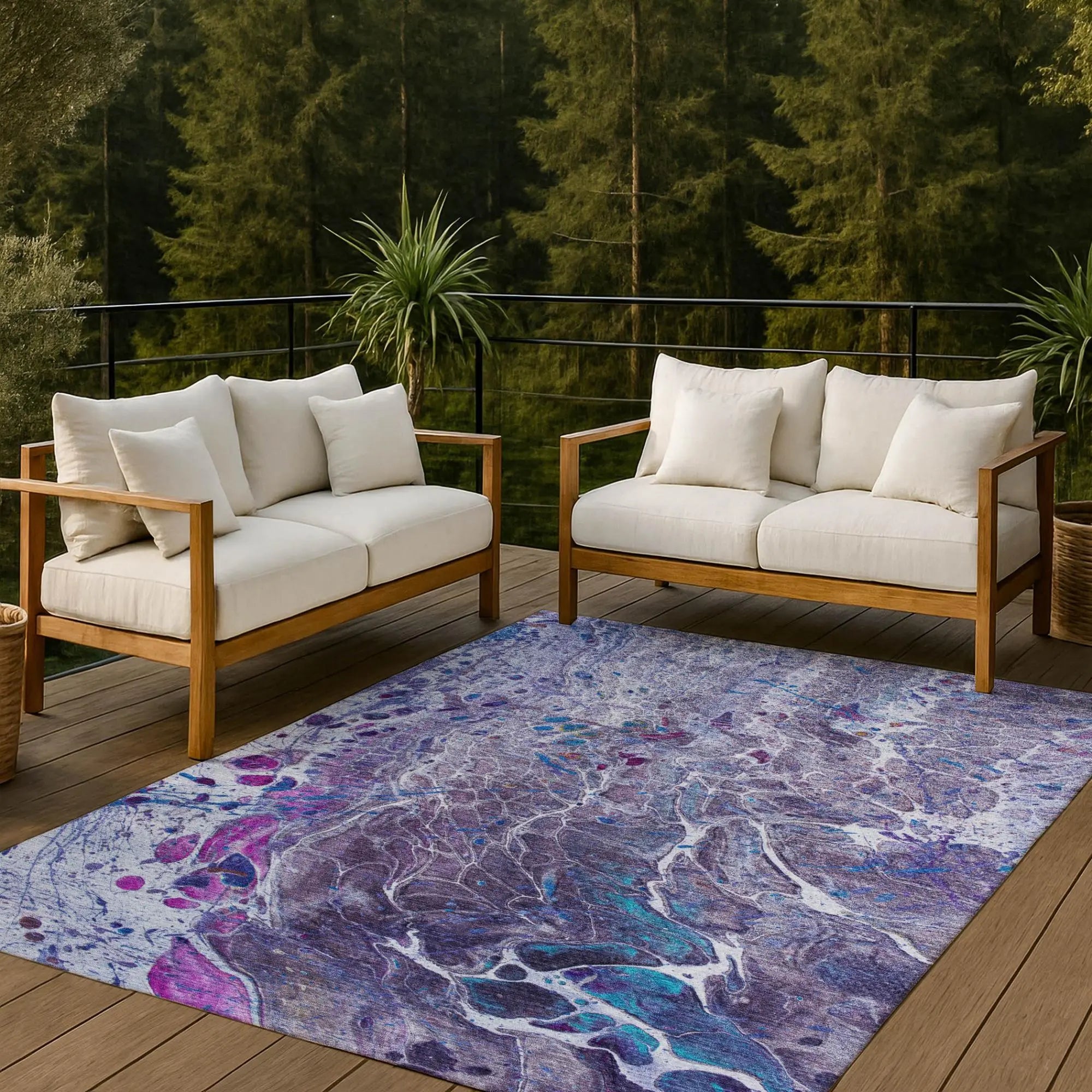 10' X 14' Plum And Purple Abstract Washable Indoor Outdoor Area Rug Homeroots Outdoor