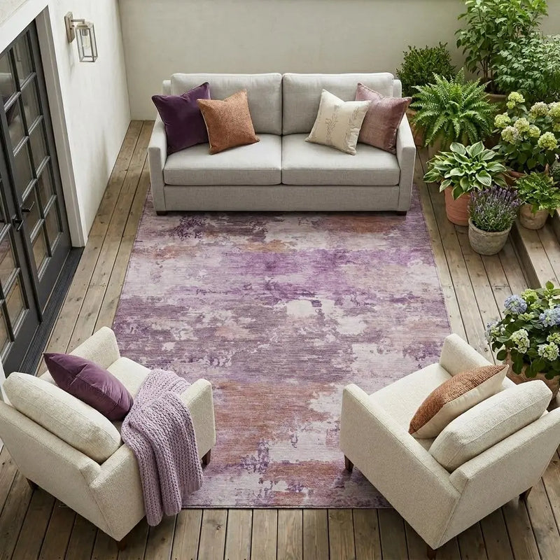 10' X 14' Plum And Purple Abstract Washable Indoor Outdoor Area Rug Homeroots Outdoor