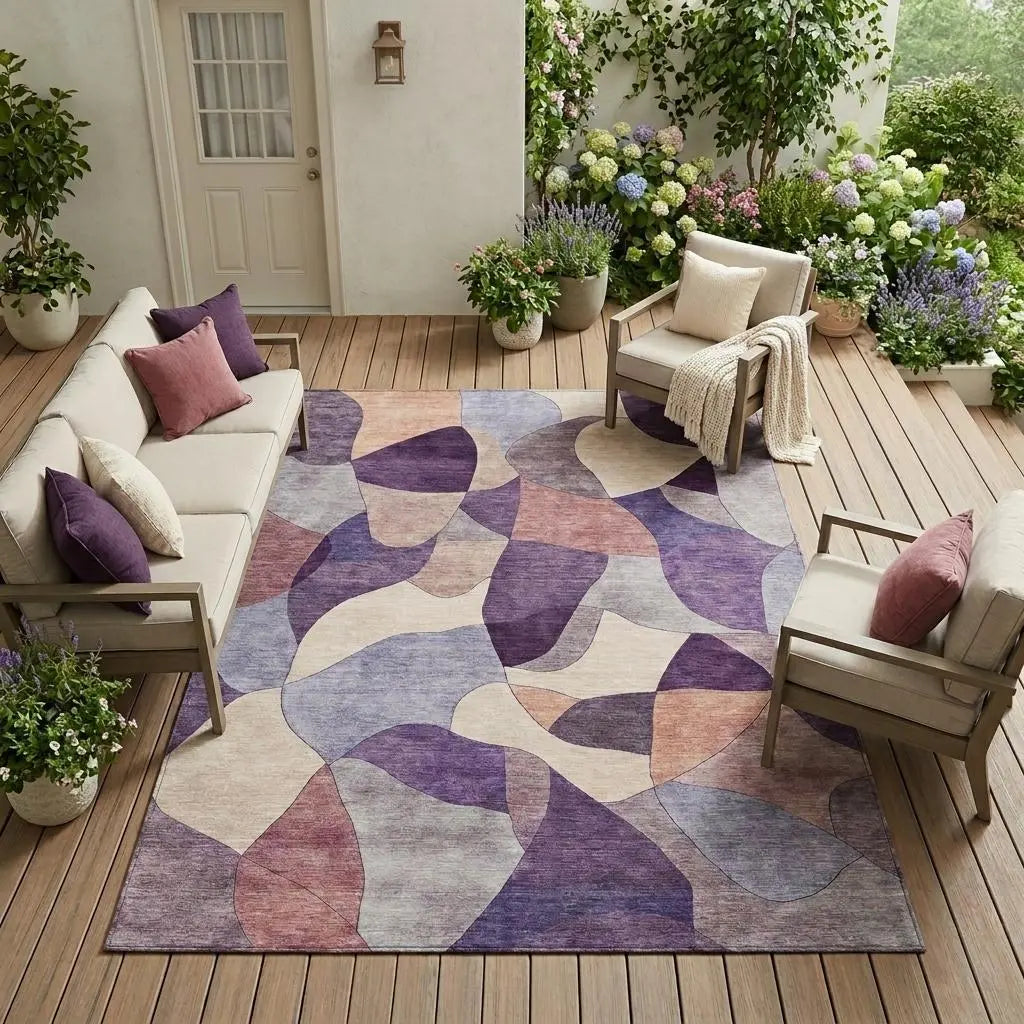 10' X 14' Plum And Purple Abstract Washable Indoor Outdoor Area Rug Homeroots Outdoor