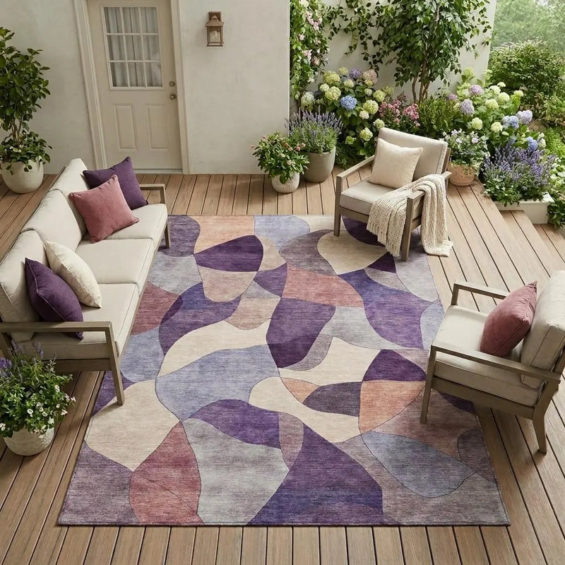 10' X 14' Plum And Purple Abstract Washable Indoor Outdoor Area Rug Homeroots Outdoor