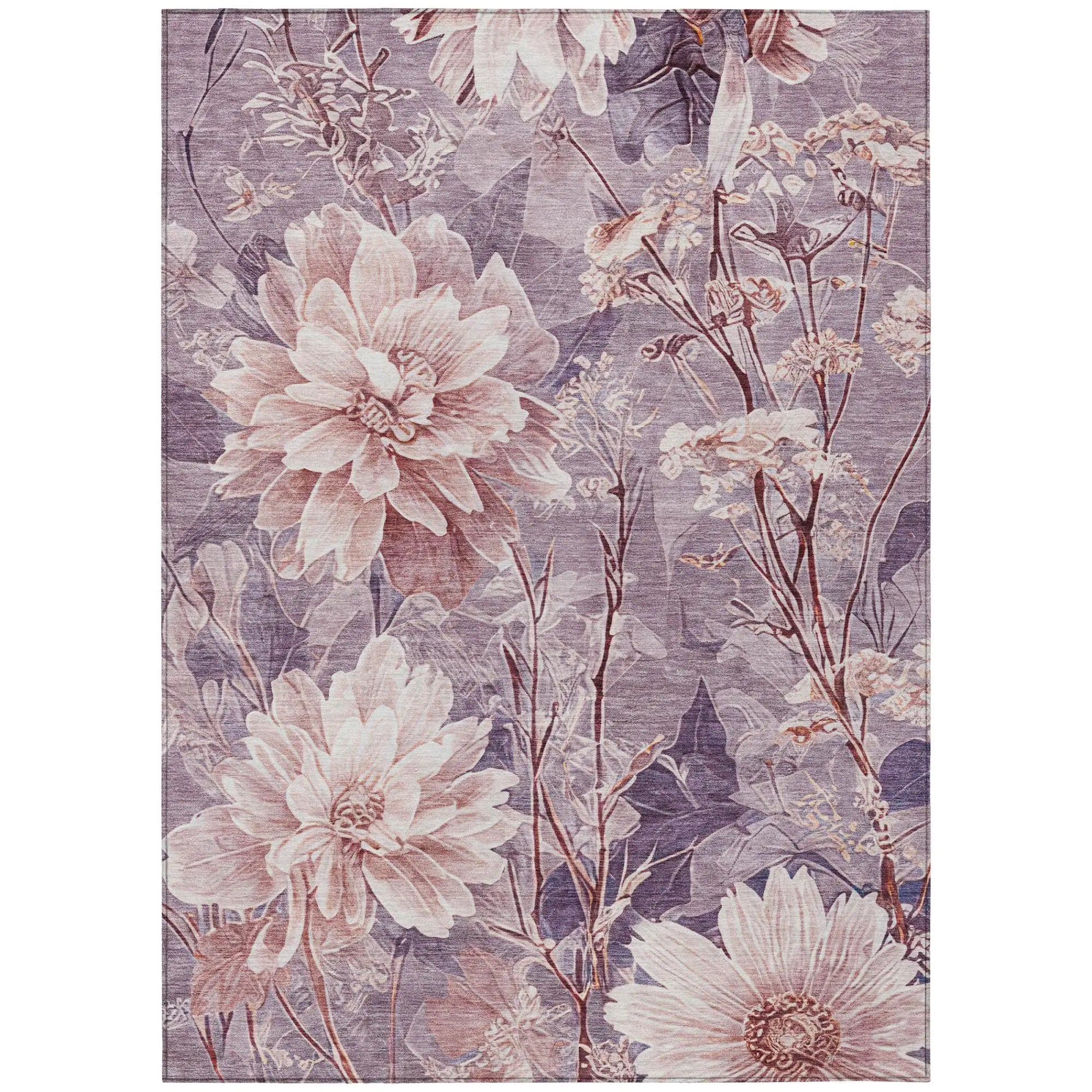 10' X 14' Plum And Purple Floral Washable Indoor Outdoor Area Rug Homeroots Outdoor
