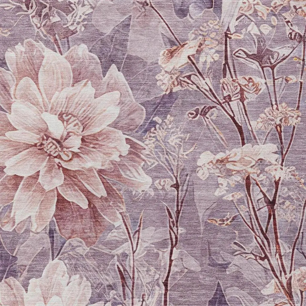 10' X 14' Plum And Purple Floral Washable Indoor Outdoor Area Rug Homeroots Outdoor