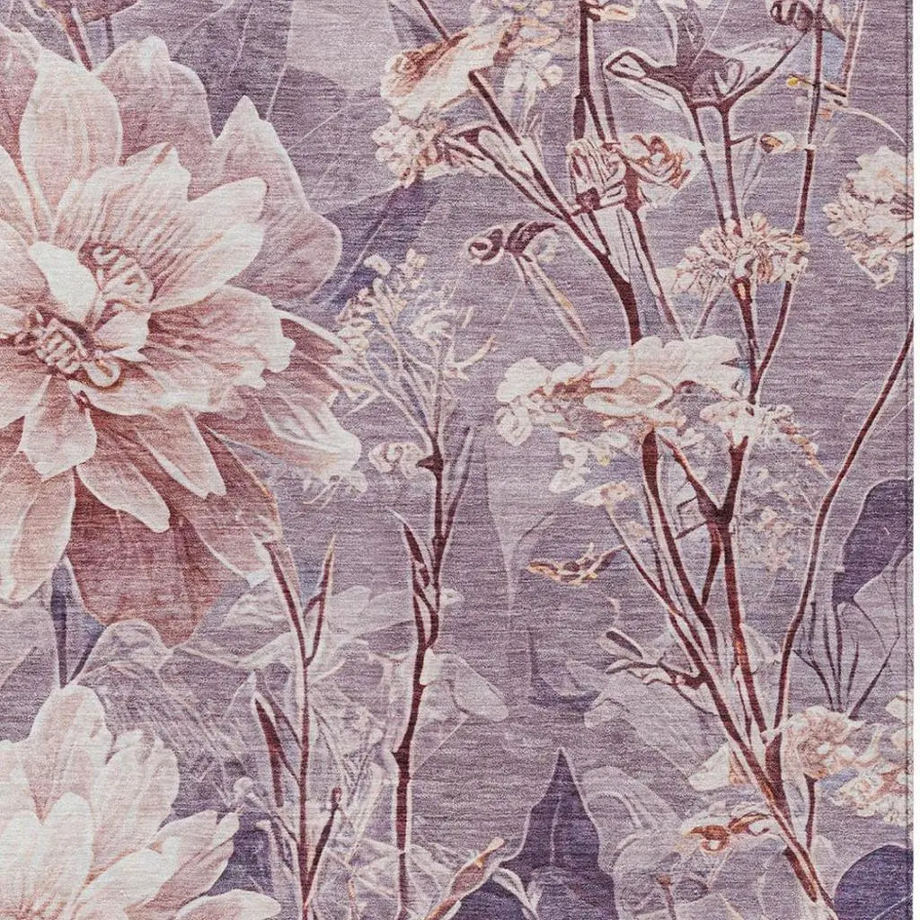 10' X 14' Plum And Purple Floral Washable Indoor Outdoor Area Rug Homeroots Outdoor
