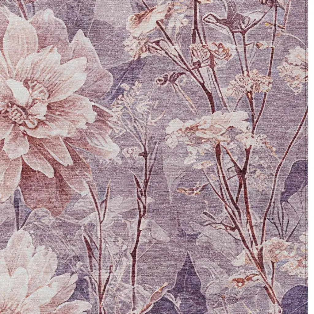 10' X 14' Plum And Purple Floral Washable Indoor Outdoor Area Rug Homeroots Outdoor