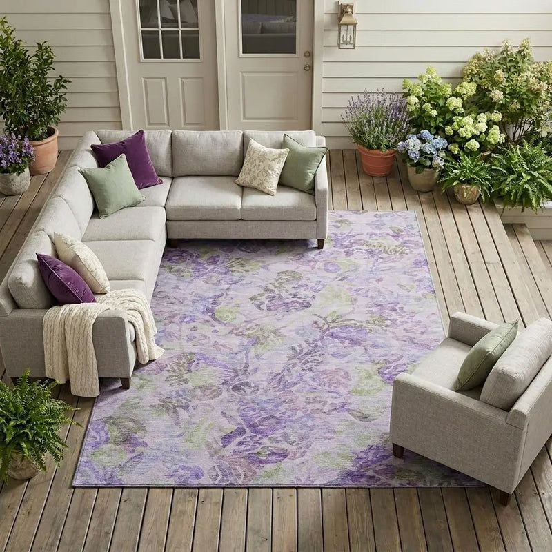 10' X 14' Plum And Purple Floral Washable Indoor Outdoor Area Rug Homeroots Outdoor