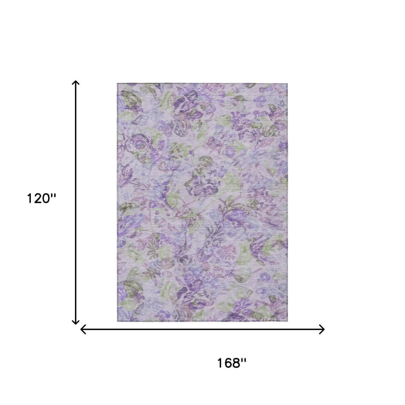 10' X 14' Plum And Purple Floral Washable Indoor Outdoor Area Rug Homeroots Outdoor
