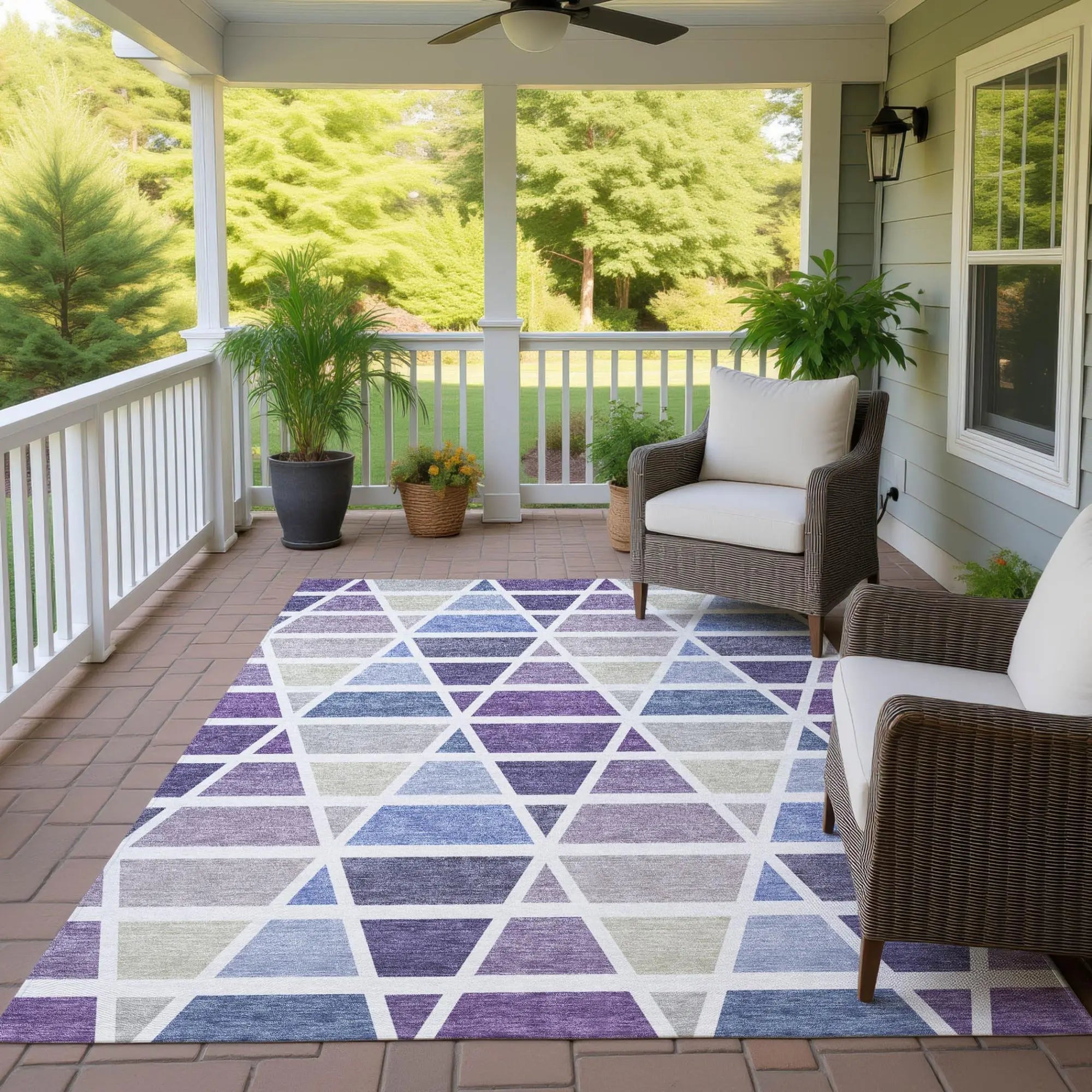 10' X 14' Plum And Purple Geometric Washable Indoor Outdoor Area Rug Homeroots Outdoor