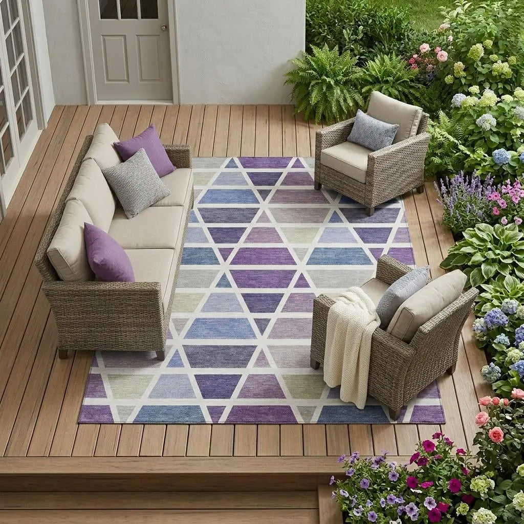 10' X 14' Plum And Purple Geometric Washable Indoor Outdoor Area Rug Homeroots Outdoor