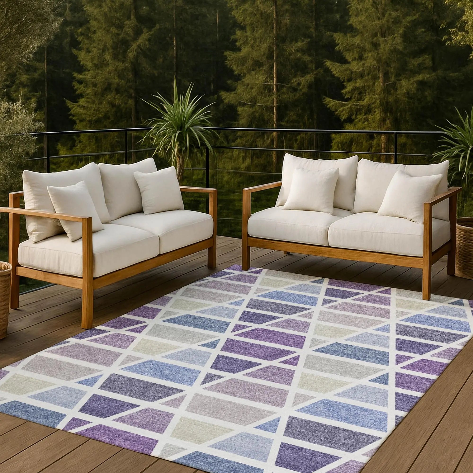 10' X 14' Plum And Purple Geometric Washable Indoor Outdoor Area Rug Homeroots Outdoor