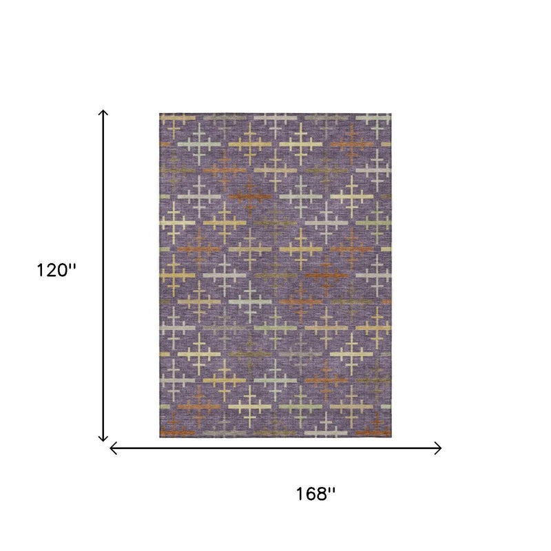 10' X 14' Plum And Purple Geometric Washable Indoor Outdoor Area Rug Homeroots Outdoor