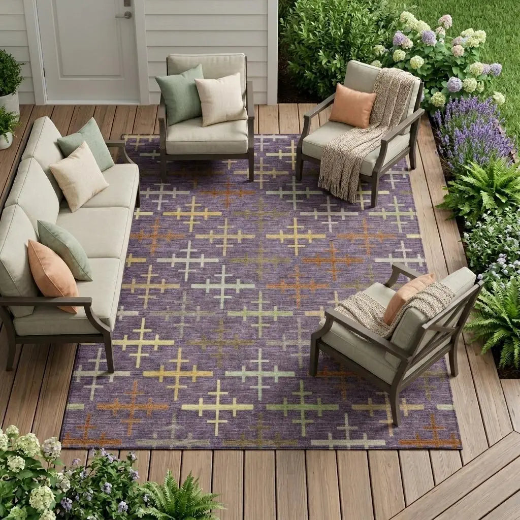 10' X 14' Plum And Purple Geometric Washable Indoor Outdoor Area Rug Homeroots Outdoor