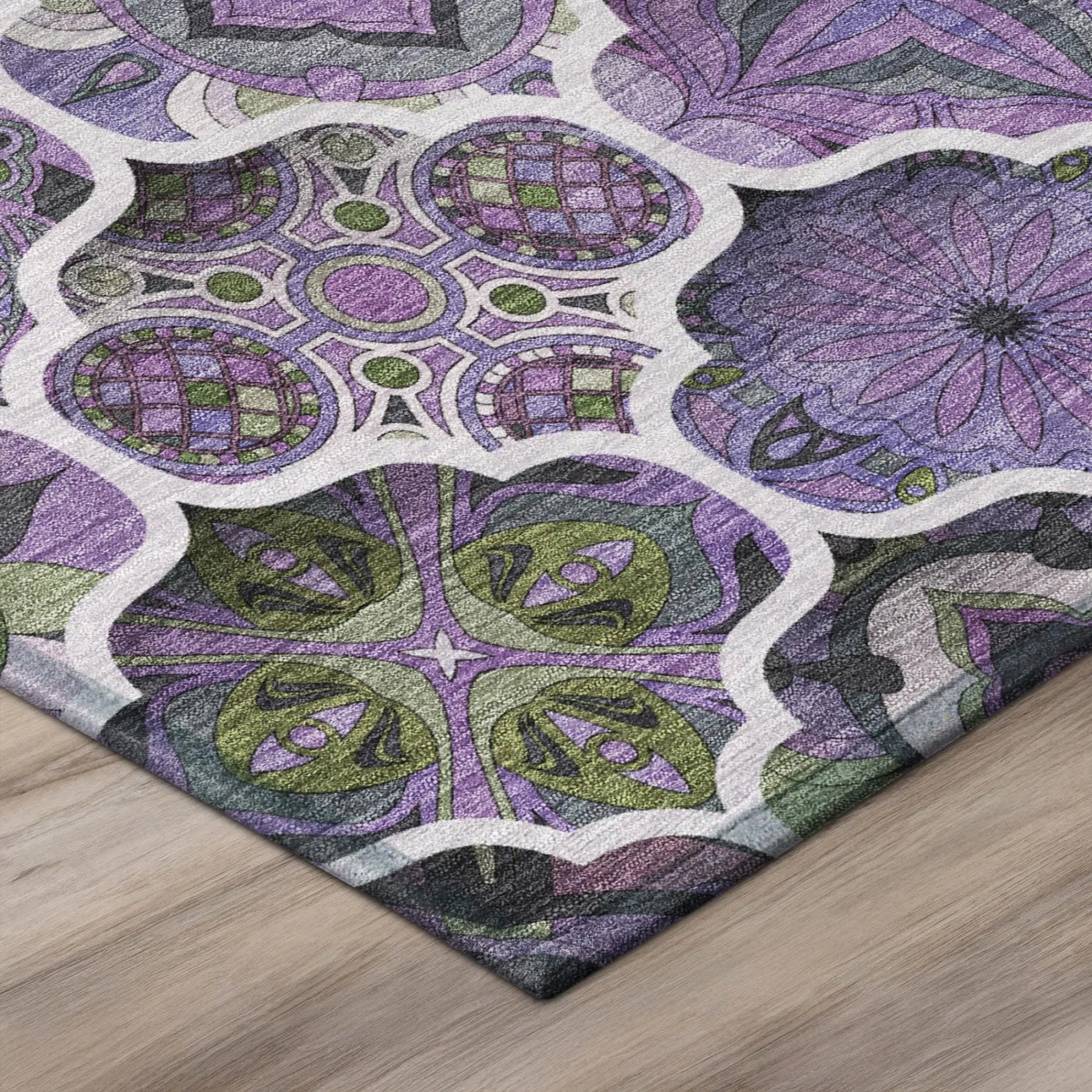 10' X 14' Plum And Purple Ogee Washable Indoor Outdoor Area Rug Homeroots Outdoor