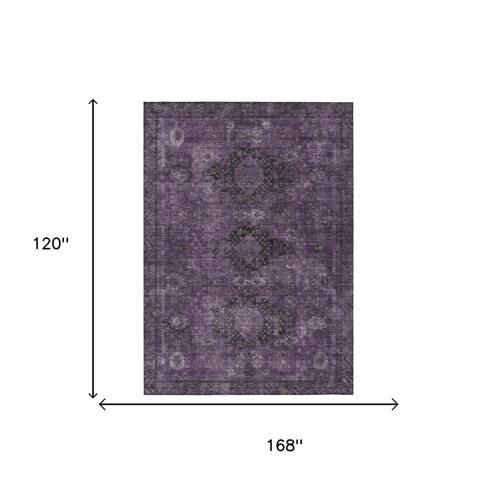10' X 14' Plum And Purple Oriental Washable Indoor Outdoor Area Rug Homeroots Outdoor
