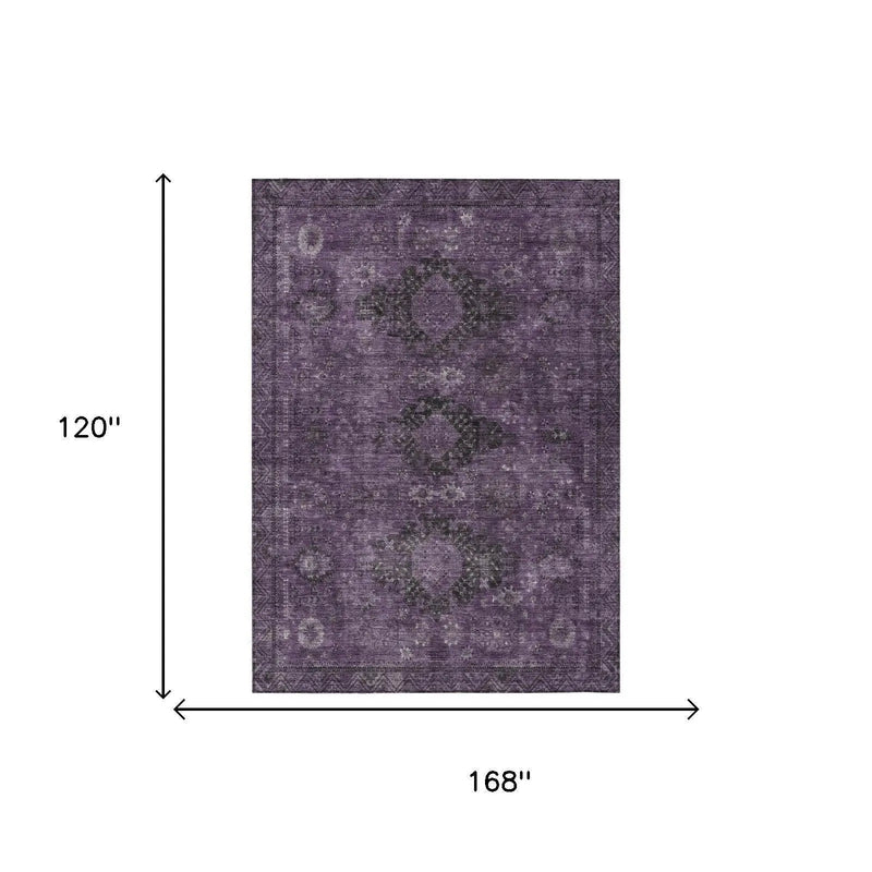 10' X 14' Plum And Purple Oriental Washable Indoor Outdoor Area Rug Homeroots Outdoor