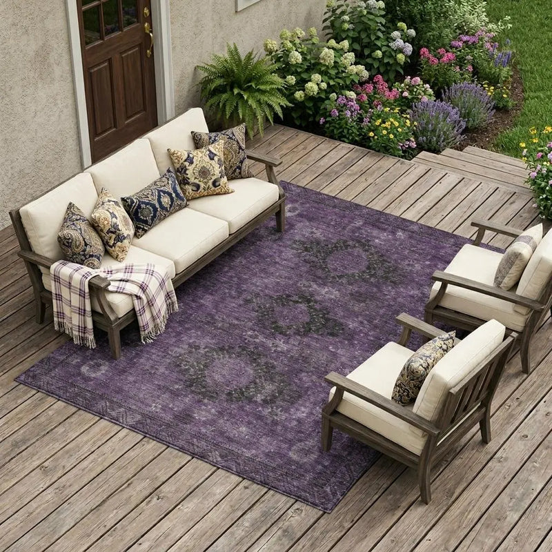 10' X 14' Plum And Purple Oriental Washable Indoor Outdoor Area Rug Homeroots Outdoor
