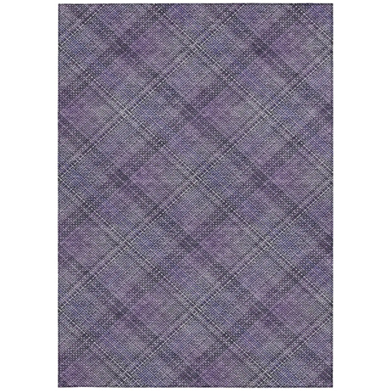 10' X 14' Plum And Purple Plaid Washable Indoor Outdoor Area Rug Homeroots Outdoor