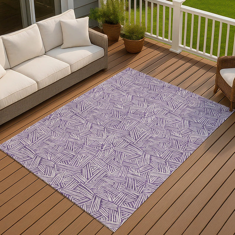 10' X 14' Purple And Beige Geometric Washable Indoor Outdoor Area Rug Homeroots Outdoor