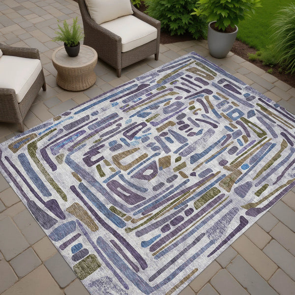 10' X 14' Purple And Brown Abstract Washable Indoor Outdoor Area Rug Homeroots Outdoor