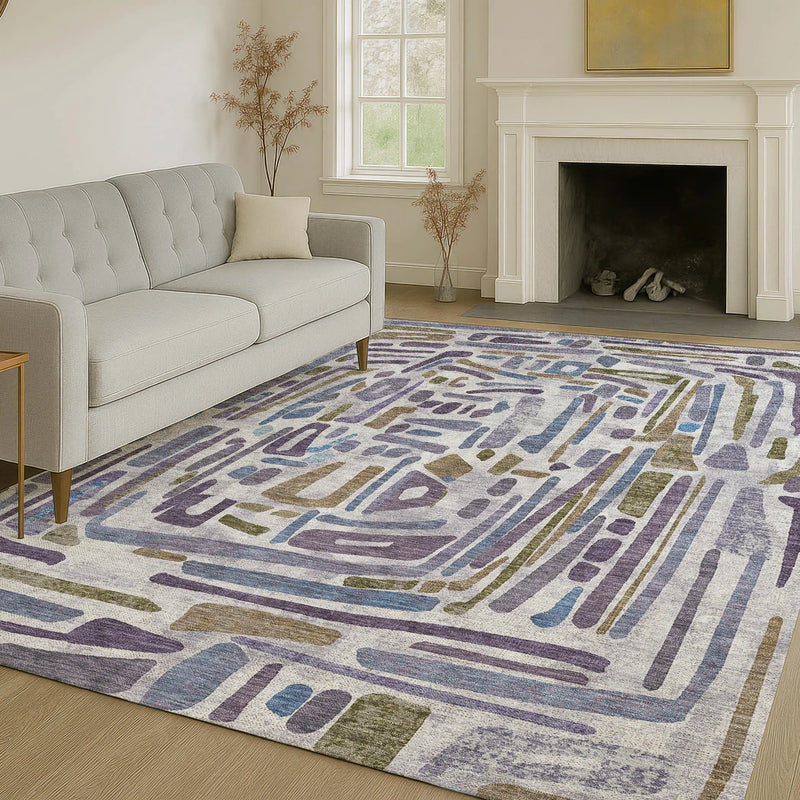 10' X 14' Purple And Brown Abstract Washable Indoor Outdoor Area Rug Homeroots Outdoor