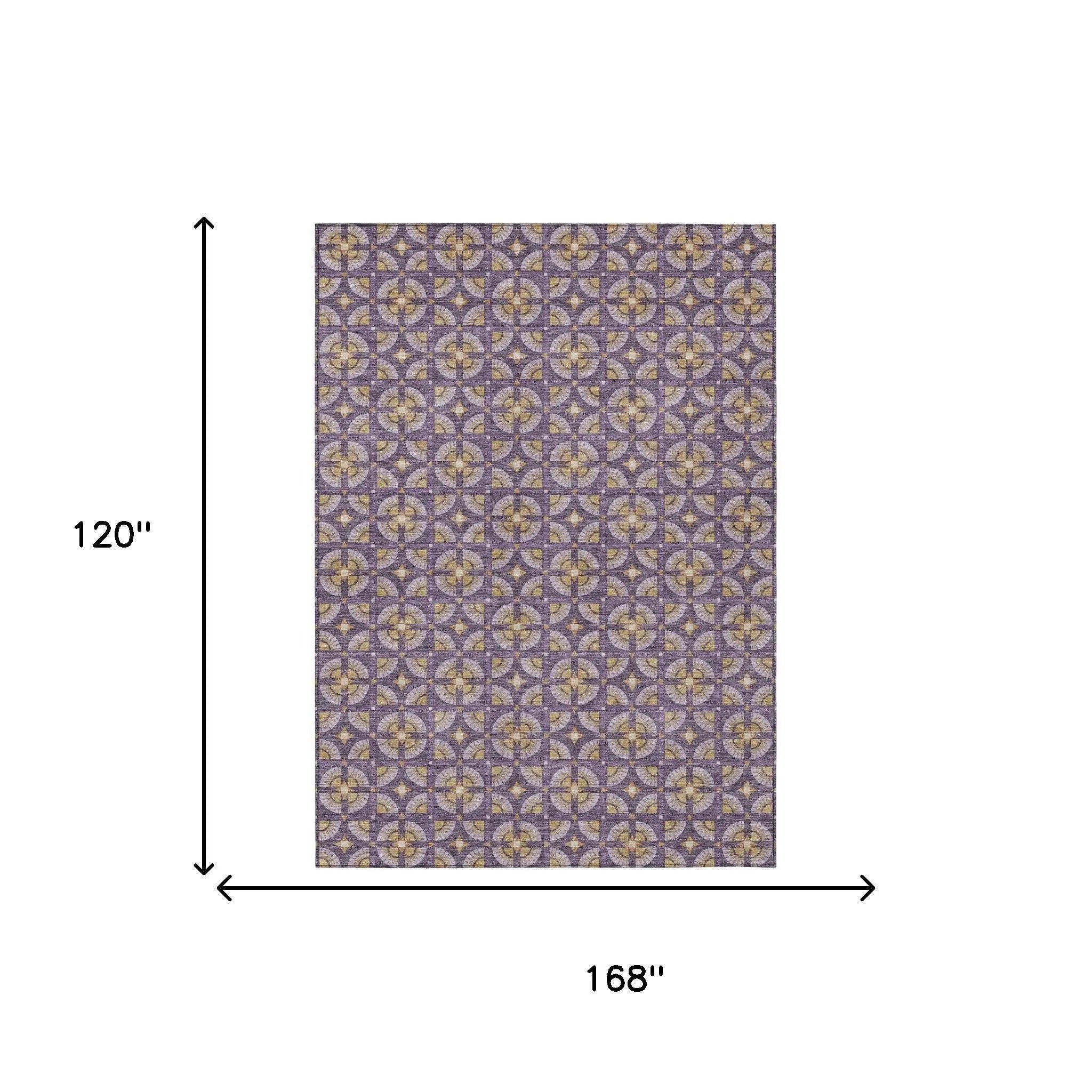 10' X 14' Purple And Gold Geometric Washable Indoor Outdoor Area Rug Homeroots Outdoor