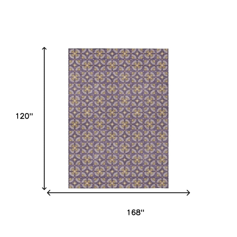 10' X 14' Purple And Gold Geometric Washable Indoor Outdoor Area Rug Homeroots Outdoor