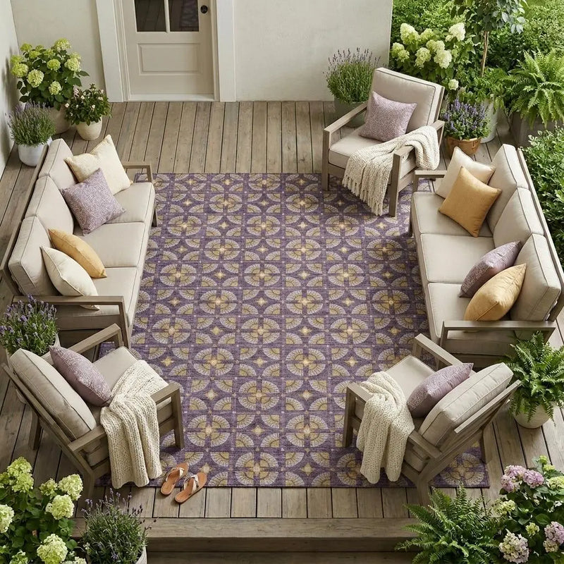 10' X 14' Purple And Gold Geometric Washable Indoor Outdoor Area Rug Homeroots Outdoor