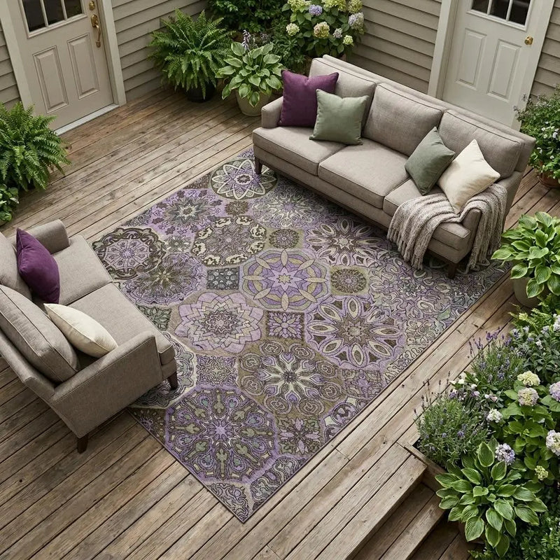 10' X 14' Purple And Graphite Patchwork Washable Indoor Outdoor Area Rug Homeroots Outdoor