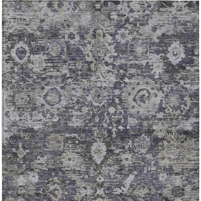 10' X 14' Purple And Gray Floral Washable Indoor Outdoor Area Rug Homeroots Outdoor