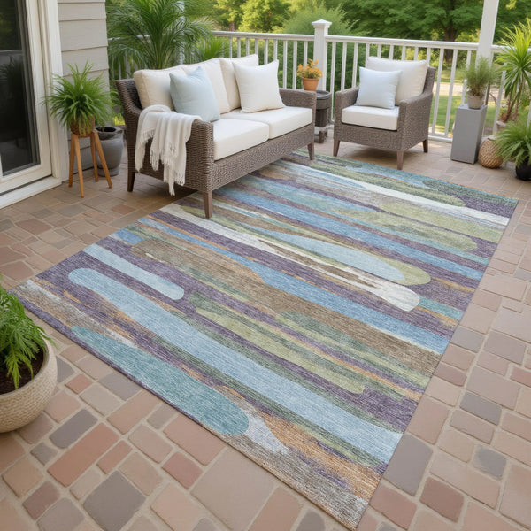 10' X 14' Purple And Green Abstract Washable Indoor Outdoor Area Rug Homeroots Outdoor