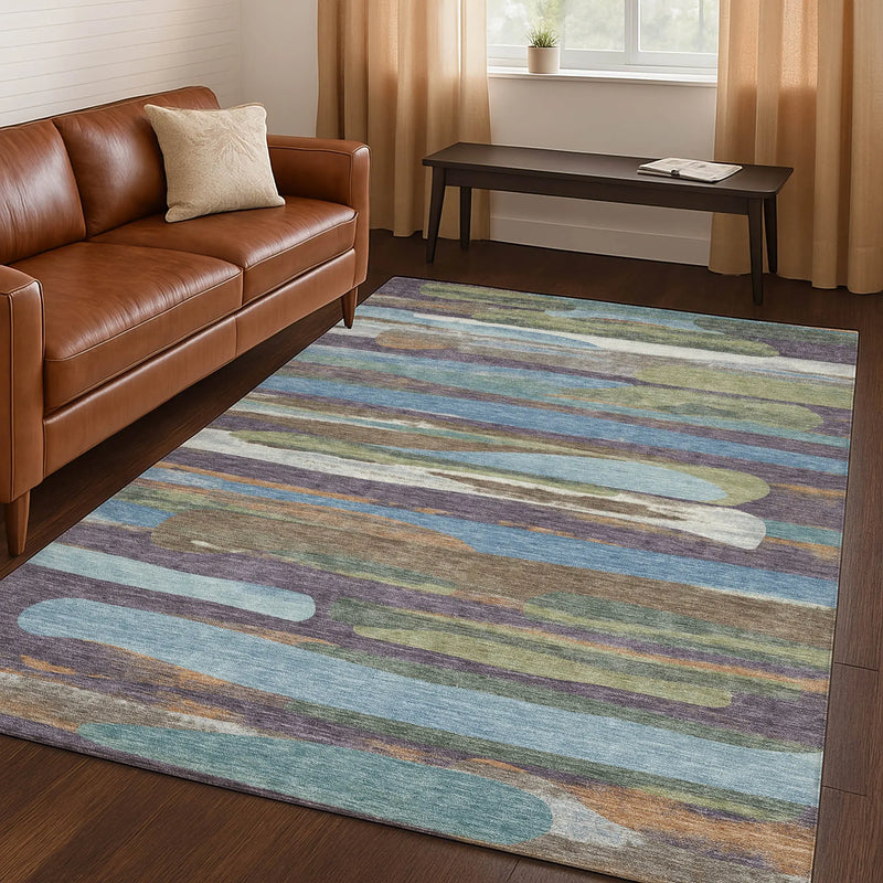 10' X 14' Purple And Green Abstract Washable Indoor Outdoor Area Rug Homeroots Outdoor