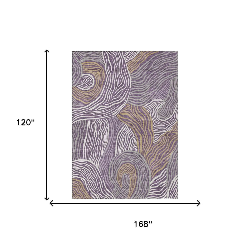 10' X 14' Purple And Ivory Ikat Washable Indoor Outdoor Area Rug Homeroots Outdoor