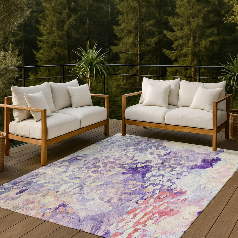 10' X 14' Purple And Lavender Abstract Washable Indoor Outdoor Area Rug Homeroots Outdoor